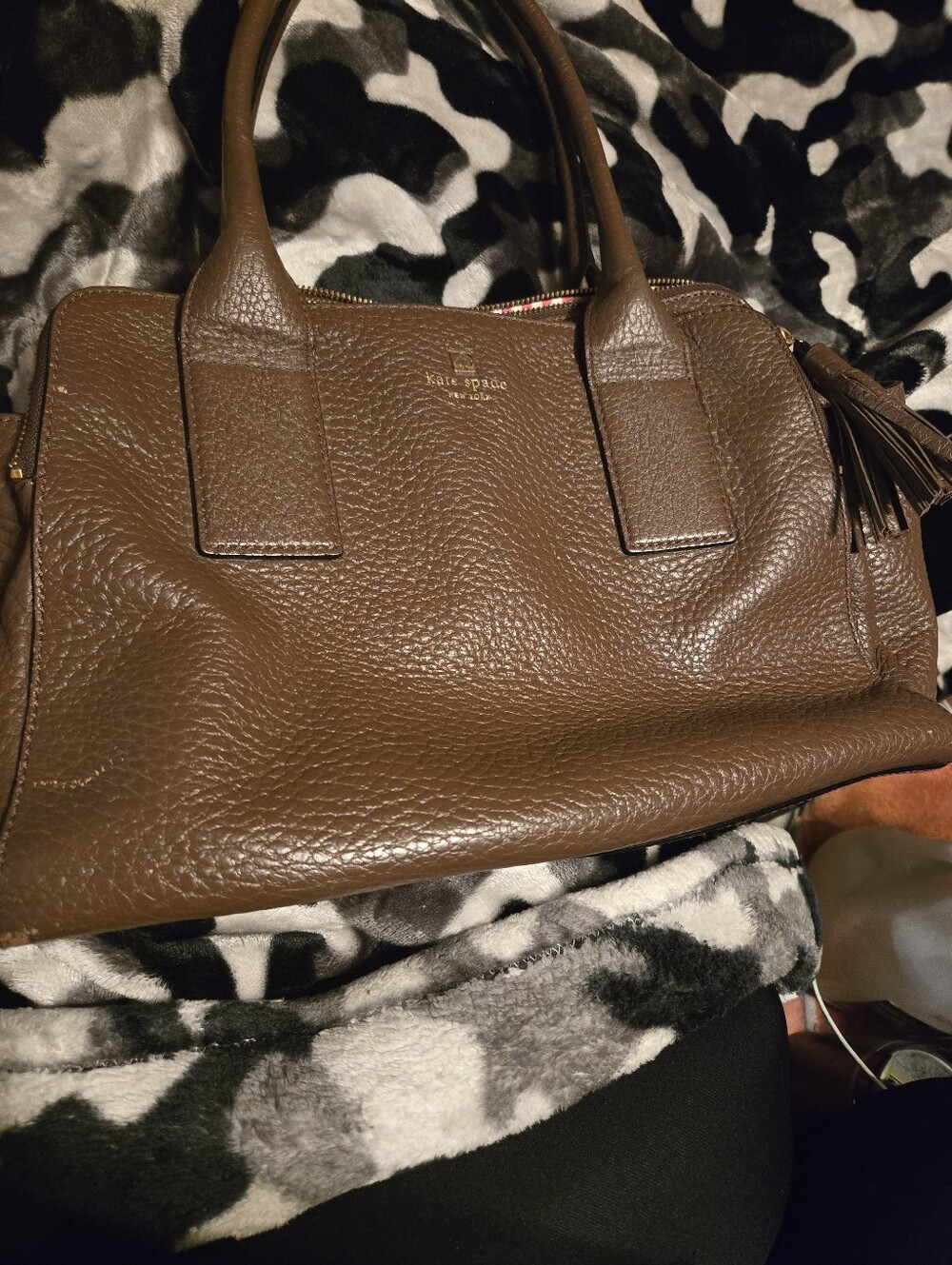 kate spade brown pebbled leather satchel with tassel